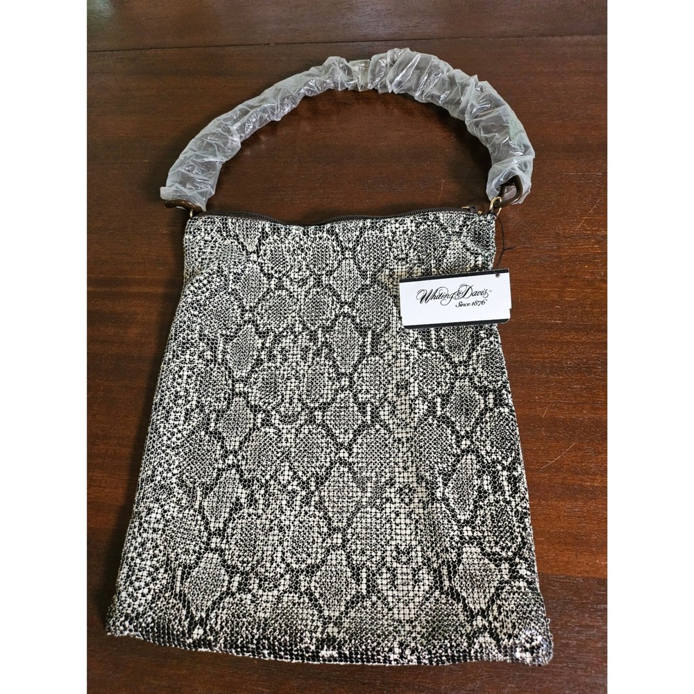 Whiting & Davis Shoulder Bag Womens Gray Snakeskin Print Metal Mesh Chain